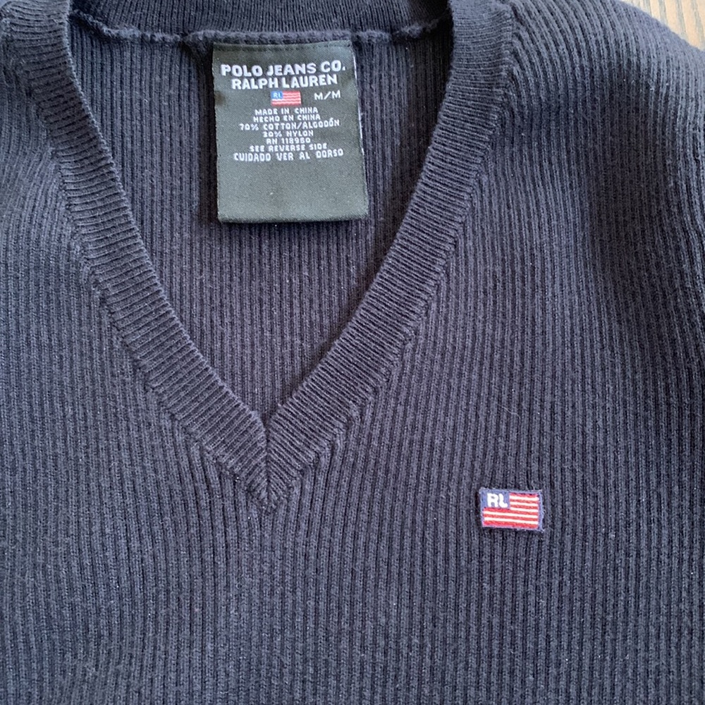 Polo Ralph Lauren V neck stretch sweater knit tops black brown long sleeve tops - Picture 4 of 4